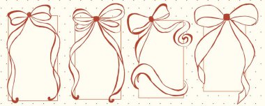 Dekoratif yay ve kalplere sahip el yapımı çerçeveler. Davetiyeler, tebrik kartları veya albüm tasarımı için mükemmel. Vektör illüstrasyonu