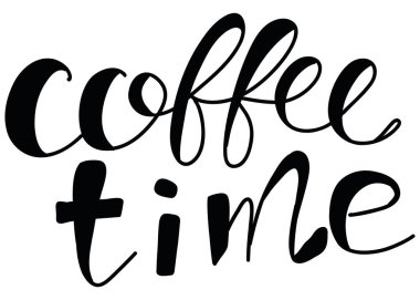 Kalın Kaligrafi Tarzı ile Kahve Zamanı, Marka ve Yazdırma Tasarımı için mükemmel. Vektör illüstrasyonu