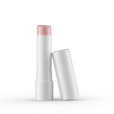 beyaz dudak merhemi açık şişe ön görünüm beyaz arka plan