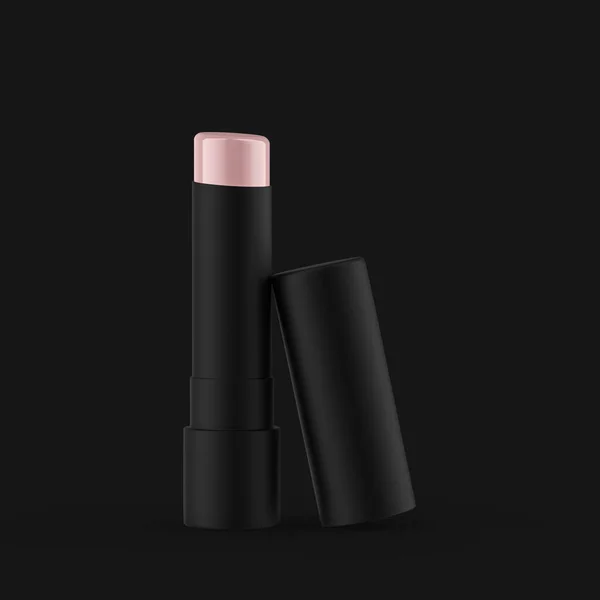 Matte Lip Balm Open Bottle Front View Isolated Black Background — Stock Photo, Image