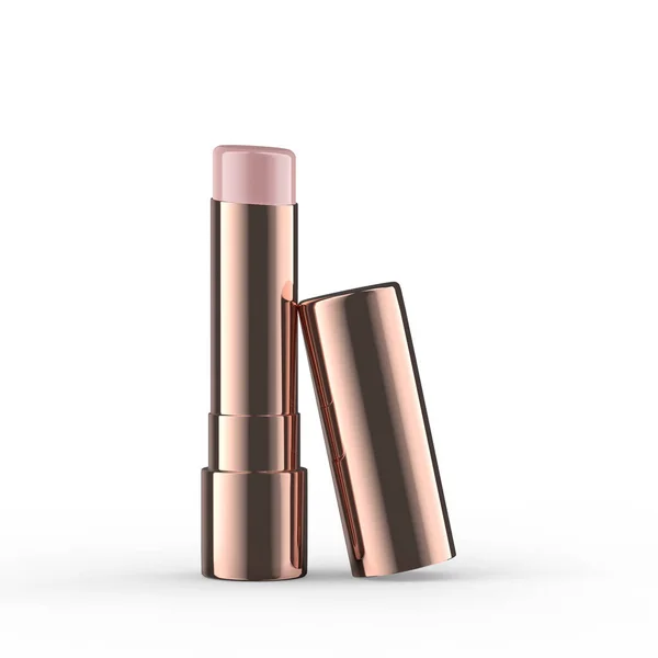 Rose Gold Lip Balm Open Bottle Front View Isolated White — Stock Photo, Image