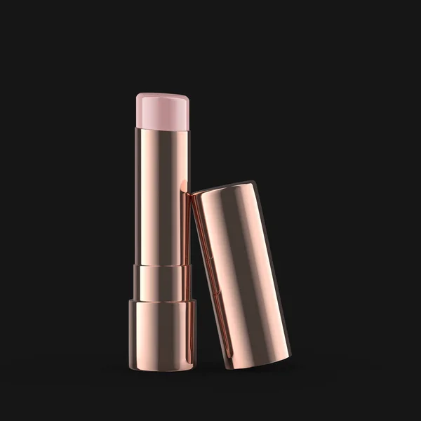Rose Gold Lip Balm Open Bottle Front View Isolated Black — Stock Photo, Image