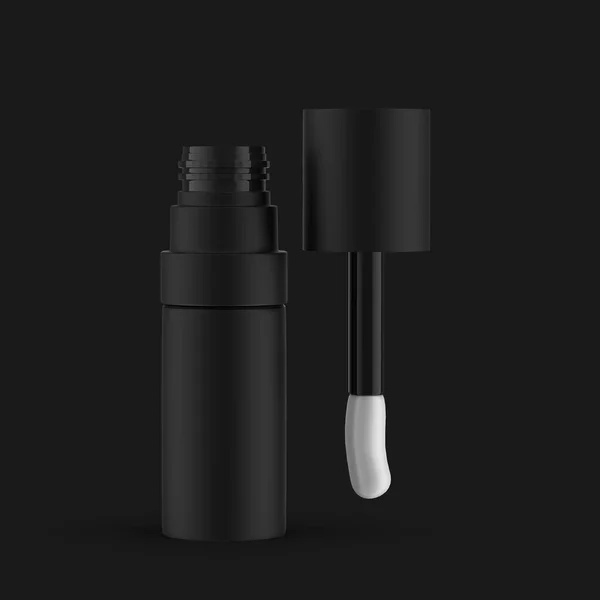 matte black lip oil open bottle front view isolated black background