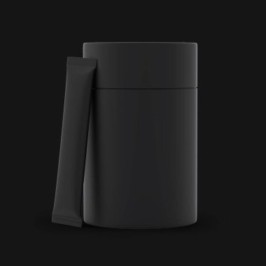 mat siyah tüp ve kesenin ön görünümü izole edilmiş model siyah arkaplan