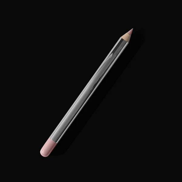 Silber Lippe Bleistift Draufsicht Isoliert Schwarzen Hintergrund — Stockfoto