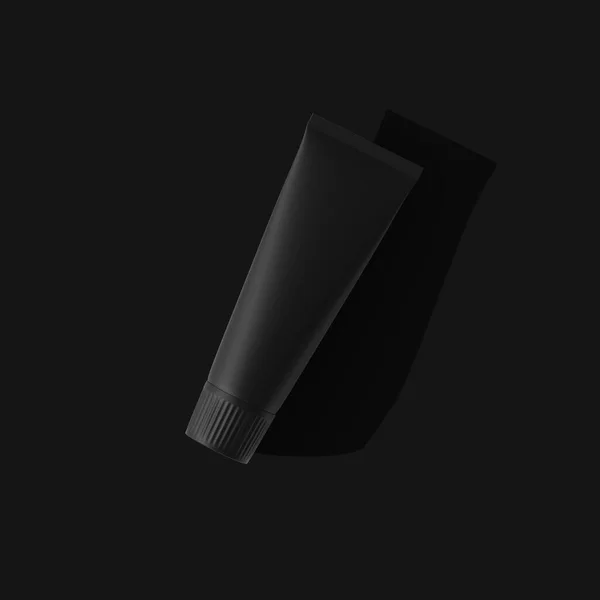 Matte Black Cosmetic Tube Top View Isolated Long Shadow Black — Stock Photo, Image