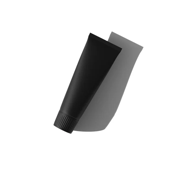 Matte Black Cosmetic Tube Top View Isolated Long Shadow Transparent — стокове фото