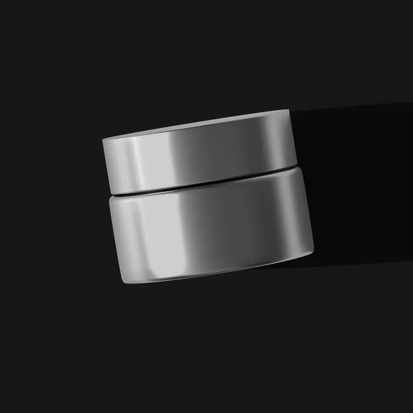 Silver Cosmetic Jar Mockup Top View Long Shadow Isolated Black — Stock Photo, Image