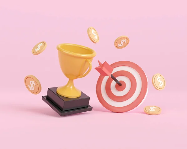 Maken Zakelijke Doel Trofee Dartbord Bekroond Met Gouden Geld Munt — Stockfoto