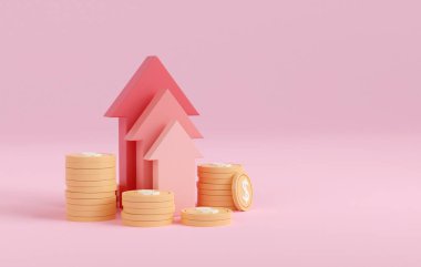 3D yatırım okunu ve yazı-tura destesini hazırlayın. Ticaret büyümesi konsepti. Piyasa grafiği kar parası. 3d resimleme en düşük biçim.