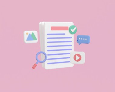 Pembe arkaplandaki 3d dosya ve dosya hazırlama dosyası. Ortam simgesi olan dijital verileri ara. çevrimiçi belge yönetimi kavramı. 3d resimlemeyi en aza indir.
