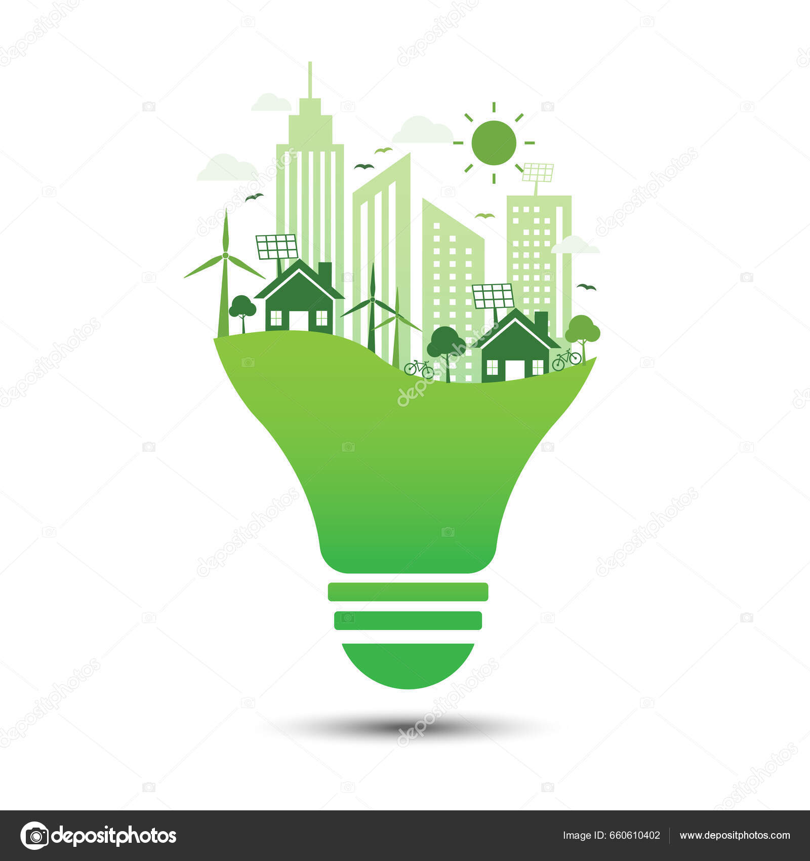 Verde Eco Cidade Com Lâmpada Sobre Fundo Branco Economize Energia Vetor de  ©chanawut130238@hotmail.com 660610402, image size:1600x1700