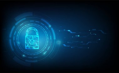 Güvenlik dijital teknoloji politikası ve karanlık arka planda nokta. Modern düz tasarım vektör çizimi. İş finans konsepti. soyut internet virüs koruması