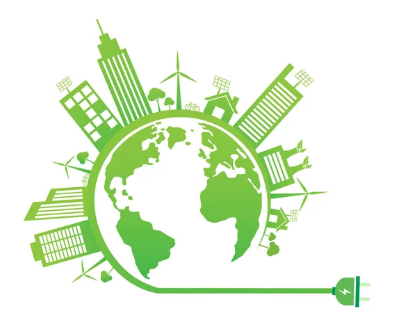 Duurzame Ontwikkeling Van Energie Milieu Ecologie Witte Achtergrond Ontkoppelen Energie — Stockvector