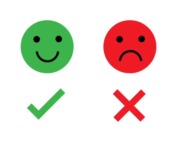 Doğru ve yanlış hedef. Emoji mutluluk ve üzüntü duygularını gösteriyor. Düz tasarımda vektör illüstrasyonu. beyaz arkaplanda izole.