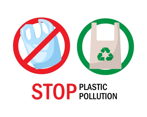 Szimbólum Megállítani Műanyag Szennyezés Szövet Ruha Vagy Papírzacskó Logó Nincs — Stock Vector
