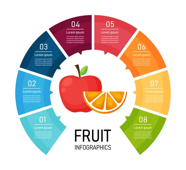 Obst Halbkreis Infografik Auf Weißem Hintergrund Ernährung Und Gesundes Essen — Stockvektor