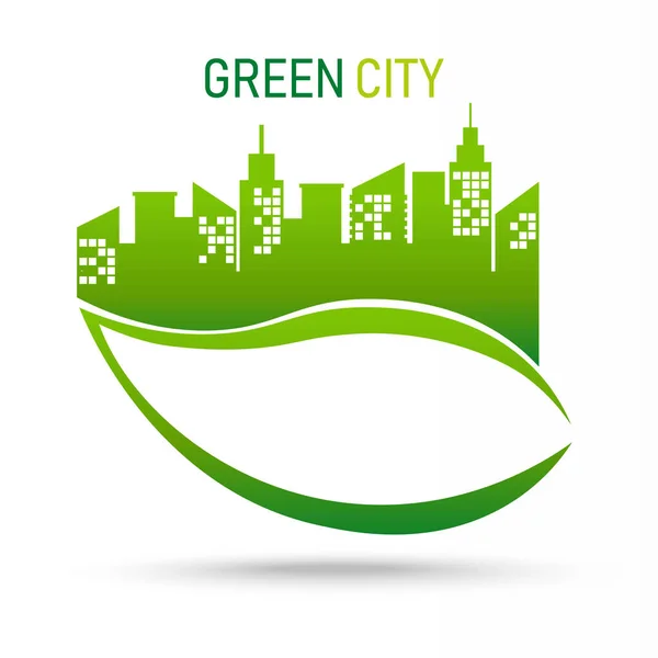 Cidade Verde Logotipo Folha Isolado Fundo Branco Salvar Natureza Símbolo — Vetor de Stock