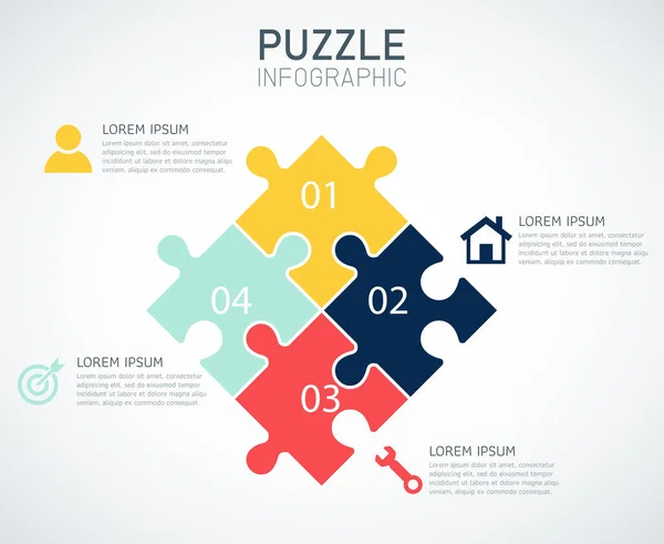 Jigsaw Puzzle Infográfico Sobre Fundo Branco Ilustração Vetorial Design Plano — Vetor de Stock