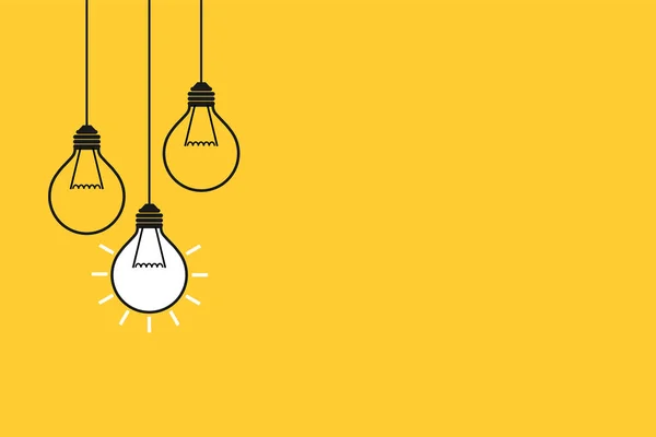 Λαμπτήρες Λαμπρή Ιδέα Διαφορετική Στο Κίτρινο Για Φόντο Δημιουργική Ιδέα — Διανυσματικό Αρχείο
