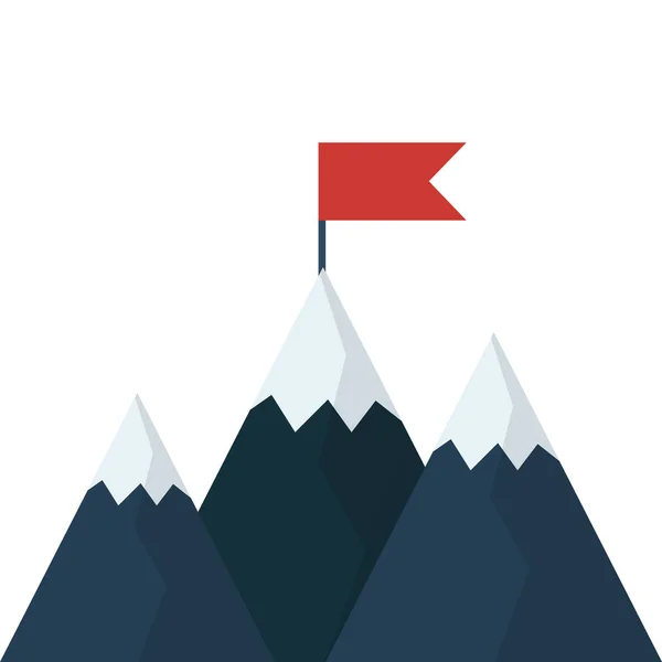 Bergmissie Succes Geïsoleerd Achtergrond Rode Vlag Bergtop Doelstelling Symbool Bedrijfs — Stockvector