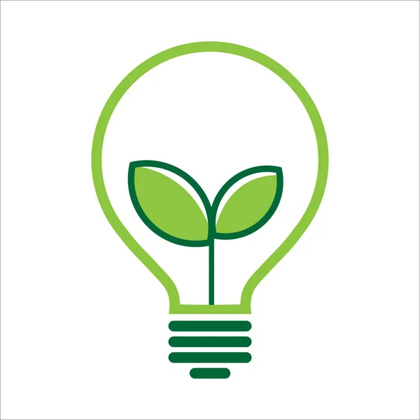 生态灯泡 叶形标志 节能灯符号 绿色的想法标志 被白色背景隔离 平面设计中的矢量图解 — 图库矢量图片
