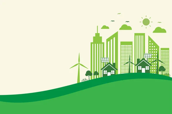 Economizar Energia Desenvolvimento Mundial Conceito Ambiental Ecologia Desenho Plano Banner — Vetor de Stock