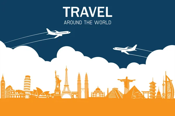 Reise Und Verkehrskonzept Berühmte Wahrzeichen Der Welt Tourismuswirtschaft Infografisches Element — Stockvektor