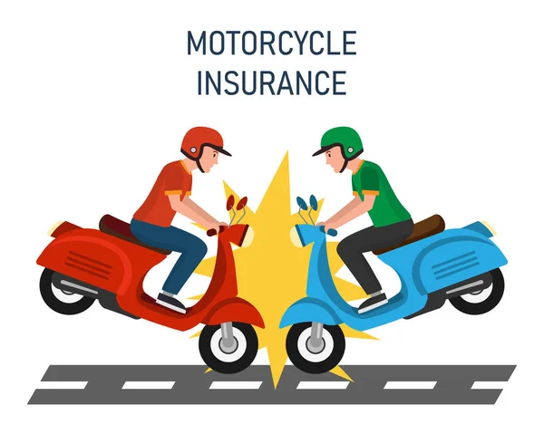 Assurance Moto Concept Accident Route Isolé Sur Fond Blanc Illustration — Image vectorielle