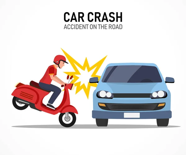 Accident Voiture Avec Illustration Vectorielle Moto Accident Sur Route Isolé — Image vectorielle