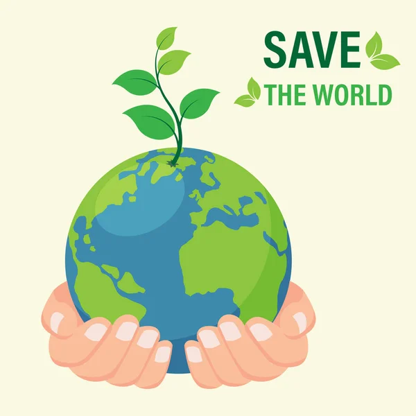 Wereld Milieu Banner Met Hand Houden Zaad Plant Aarde Wereld — Stockvector