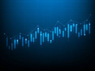 İş yatırımı grafiği, düşük polimerli kablo grafiği. Şamdan ekonomik iş grafiği. Mavi koyu arka planda izole edilmiş. Vektör illüstrasyonu fütürist biçimi.