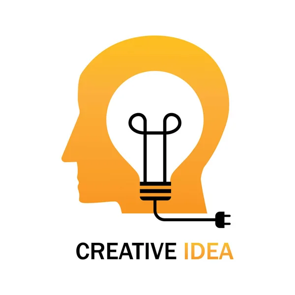 Lampadina Con Testa Logo Idea Umana Idea Creativa Simbolo Del — Vettoriale Stock