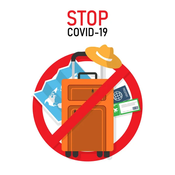 Stop Travel Stop Covid Coronavirus Disease Protection Suitcase Sign Quarantine — Stock Vector