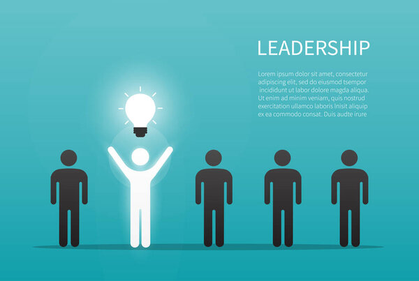 выдающийся бизнесмен с лампочкой. Идея к успеху. бизнес отличается идеей к цели. изолированы на синем фоне. векторная иллюстрация в плоском стиле современного дизайна. знания и образование.