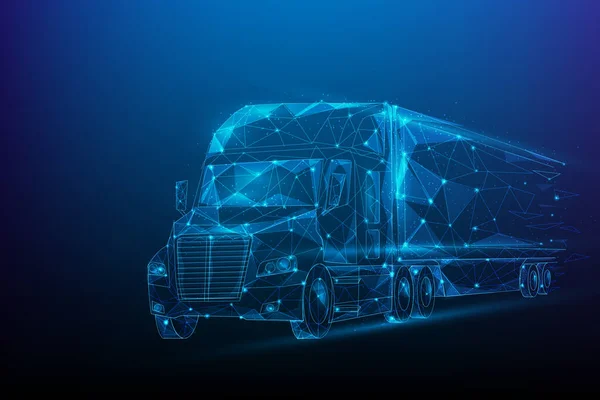 Transporte Camiones Carga Logística Bajo Poli Concepto Mundial Del Wireframe — Vector de stock