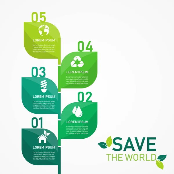 Grüne Baum Infografik Mit Symbolökologie Konzept Weltumwelt Und Nachhaltige Entwicklung — Stockvektor