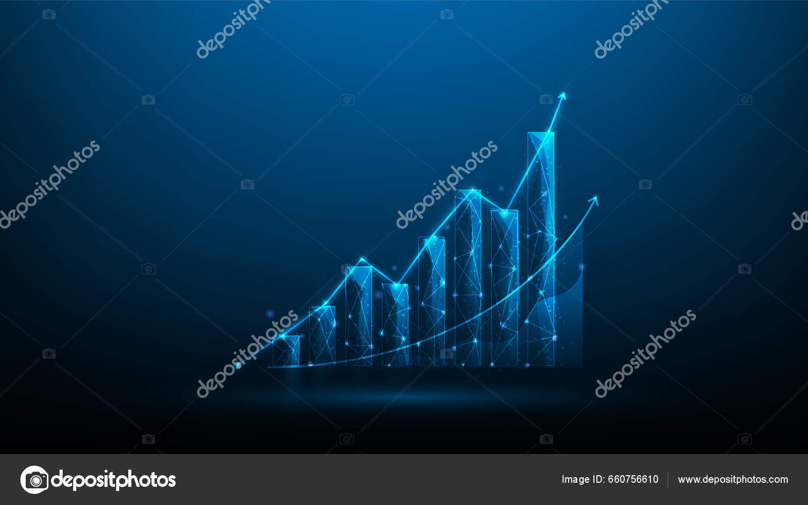 商业图表成长数字市场蓝色深色背景的上升的股票图表投资取得了成功箭收入经济增长矢量图解奇妙的高科技设计图库矢量图©chanawut130238@hotmail.com  660756610