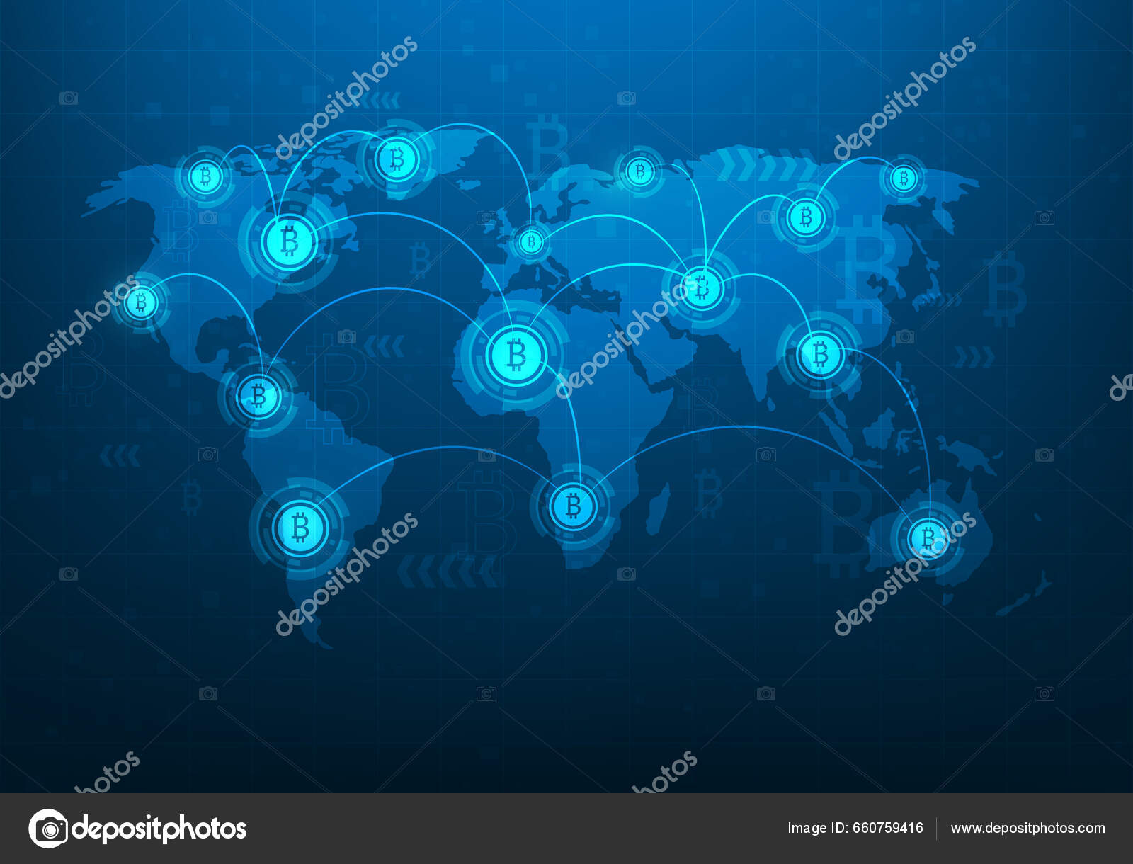 Bitcoin Currency Digital World Map Blue Dark Background Technology  Connecting Stock Vector by ©chanawut130238@hotmail.com 660759416