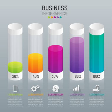 Pazarlama simgesiyle birlikte ticari bar tüp bilgileri. Süreç, sunum, düzen, pankart ve bilgi işlemleri için kullanılabilir. Düz stil modern tasarım vektör illüstrasyonu. Şablon 3d çubuk tasarımı.
