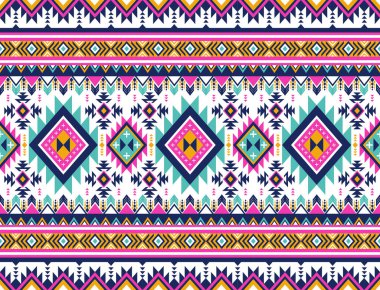 Retro rengi, etnik Navajo pürüzsüz desen. Kumaş, halı, duvar kağıdı, giysi, ambalaj, batik için geleneksel kabile tasarımı. Hint, İskandinav, Meksikalı, Aztek tarzında halk çizgili desen.