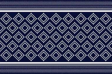 Arka plan, duvar kâğıdı, giysi ve kumaş için geometrik kusursuz tasarım. Mavi desenli nakış dokusu. Düz stil modern tasarımda vektör illüstrasyonu.
