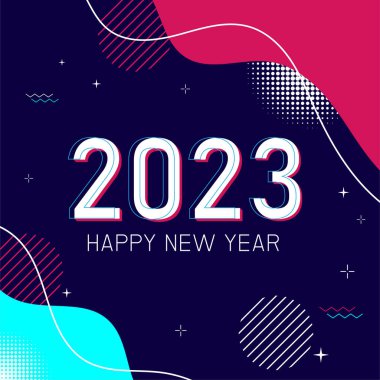Yeni yılın kutlu olsun 2023 bayrak arkaplanı. Duvar kağıdı yaratıcı renkli 2023 vektör çizimi düz tasarım..