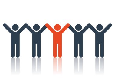 İnsanlar ikon liderliği, takım çalışması ve bağlantı kurar. Farklı ve ayakta duran bir kavram. İş ve yaratıcı yeni bir fikir. Düz stil modern tasarım vektör illüstrasyonu. beyaz arkaplanda izole.