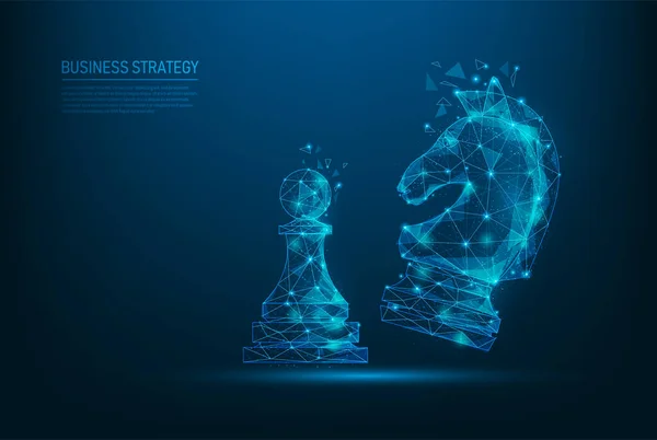 Schach Business Strategie Low Poly Schachspielkonzept Isoliert Auf Ritterschach Gewinnen — Stockvektor