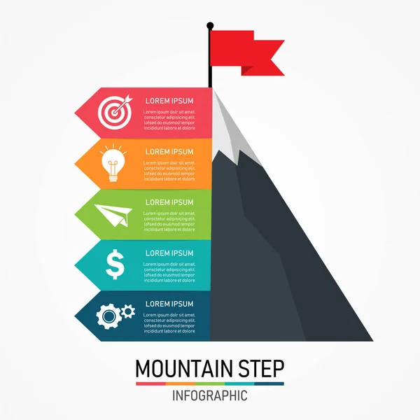 Passo Objetivo Infográfico Montanha Negócio Escadaria Para Sucesso Ilustração Vetorial — Vetor de Stock
