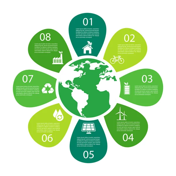 Zöld Ökológia Környezet Virág Infografika Fenntartható Környezetvédelmi Koncepció Használható Folyamat — Stock Vector