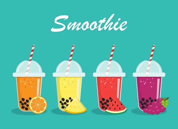 Fruit Smoothies Drink Set Background Pearl Milk Tea Fruit Juice — Stock Vector