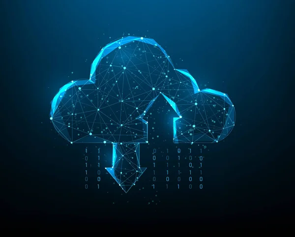 Cloud Data Digital Low Poly Wireframe Auf Blauem Dunklem Hintergrund — Stockvektor