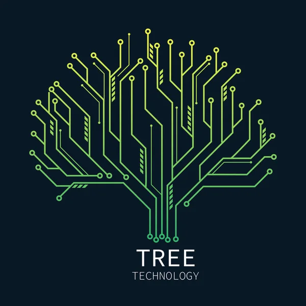 Träd Data Digital Teknik Nätverk Symbol Grön Linje Krets Ekologi — Stock vektor